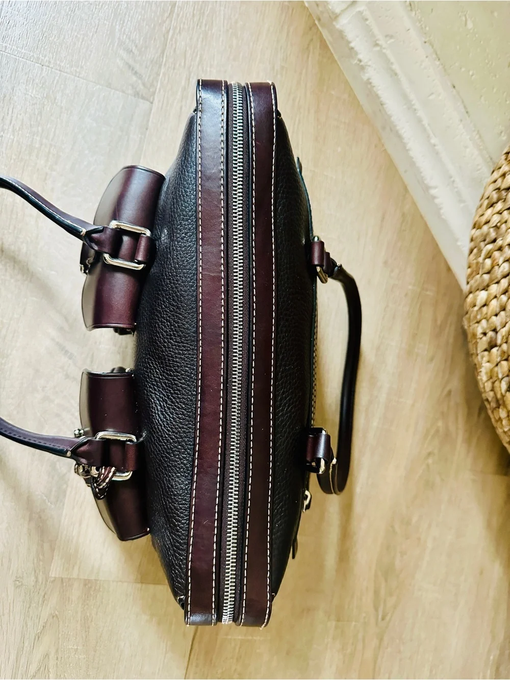 Dooney & Bourke Double Pocket Satchel | Black & Brown Leather